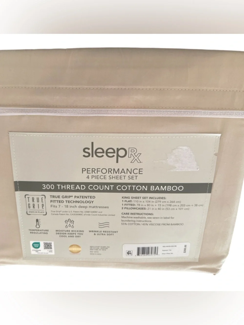 NWT Macys SleepRX Bamboo Cotton Premium 4 Piece Sheet Set Temperature Regulating